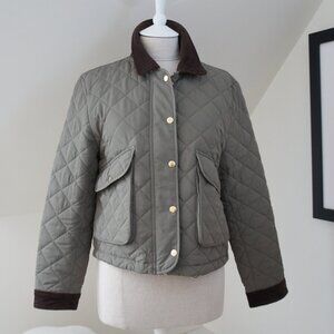 Olive Green Quilted Jacket With Brown Corduroy Collar Size Large NWOT